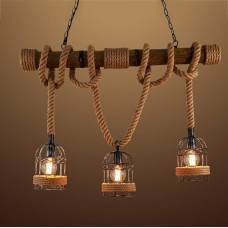 Rétro Corde De Chanvre Lustre Personnalité Créative Bambou E27 * 3 Lampes Décoration Plafonnier