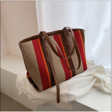 Sac besace grande capacité et couleur contrastée à une poignée Sac fourre-tout à rayures verticales de style occidental coréen