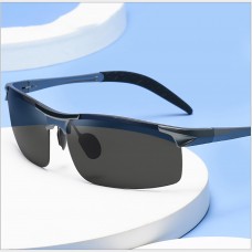 Lunettes de soleil polarisées Lunettes de vision nocturne à demi-monture en aluminium et magnésium pour hommes Conduite sportive pour hommes Lunettes de soleil tout temps