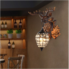 Style antique européen personnalité tête de cerf applique murale salon créatif bar café couloir couloir lumière LED