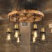 Lustre moderne en abat-jour en fer avec suspension ronde en bois Bar Industriel