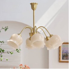Coquille Crème Français Muguet Fleur Lustre Rétro Lumière De Luxe Américain Salon Salle À Manger Chambre Toutes Les Lampes En Cuivre