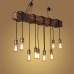 Lustre Plafonnier Suspension Lampe Industriel Vintage avec Bois et Métal Réglable pour E27*10 Suspendu éclairage 118cm