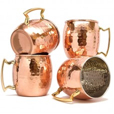 Moscow Mule Mugs Set, Coupelles en cuivre Mule Moscow avec doublure en acier inoxydable,Ensemble de 4