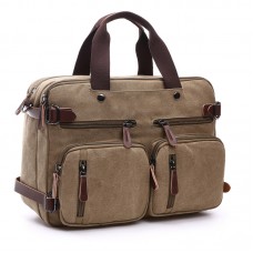 Unisex Ordinateur Portable Hybride Sac à Dos Mallette Sac d'affaires Épaule pour Hommes Femmes - Toile Cuir (Noir)