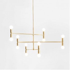 Lustre à suspension à 12 ampoules au milieu du siècle moderne - doré