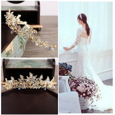 Cristal Strass Couronne Or Diadème Pour Femmes Perle Fleur Accessoires De Cheveux De Mariée