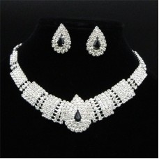 Bijoux de mariage abordable Royal Clear Rhinestone Cascade Boucles d'oreilles Ensemble de collier en argent