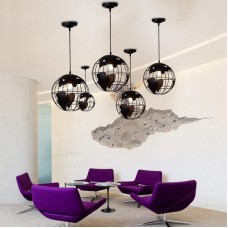 Suspension lampe 30cm noir / blanc éclairage intérieur Pendentif industriel lampes vintage globe créatif terre cage de fer rétro lustre plafond pour restaurant bar salle à manger luminaire