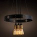 Luminaires suspendus rétro - Luminaires suspendus ronds - Design industriel à anneau antique - Suspension lumineuse décorative - Abat-jour en fer