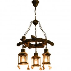 Loft Vintage Chandelier Creative Antique En Bois Pendentif Lampe Corde De Chanvre 3 Flammes Ronde En Verre Métal Bronze Décoratif