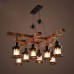 Lustre vintage en bois de style industriel à 8 têtes - Qualité supérieure - Design personnalisé