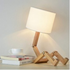 Créatif Robot Lampe de bureau, Réglable peut mettre des livres Bois Lampe de chevet avec la nuance de lampe de tissu Vis E27 Pour les enfants chambre bureau salon Eclairage décoratif