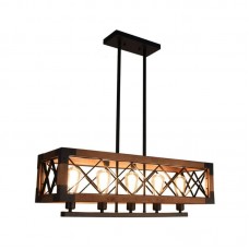 Lustre en bois - Plafonnier - Suspension - Rectangulaire avec 5 douilles E27