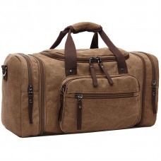 Toile Voyage Sac vintage Voyage sac Week-end Sport Duffel Sacs gym Camping randonnée femme homme bandoulière Sac (Café)