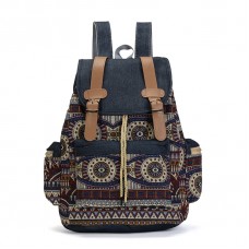 Sac à Dos Femmes Vintage en Toile Sac à Dos Fille Loisir Imprimé Sac à Cordon de serrage Sac d'École Sac d'épaule Style ethnique Cartable Scolaire Casual