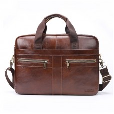 Sac à Main en Cuir Véritable Sacs Business Mallette 14 Pouces Cartable Porte Document Sacoche d'ordinateur Hommes d'affaires Sac à Bandoulière,Brun
