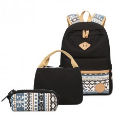 Sac à Dos Scolaire, 3 en 1 Cartable de Loisir en Toile Sac à dos + Sac à Main + Sac d’Épaule pour l’Adolescent, l’Étudiant et Idéal pour l'École, les Loisirs, le Voyage, la randonnée etc. (Noir)